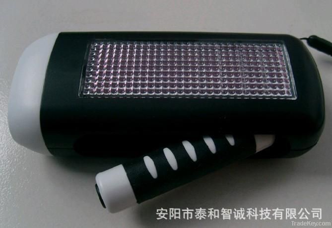 solar LED flashlight, Hand spin power, need not to replace the battery
