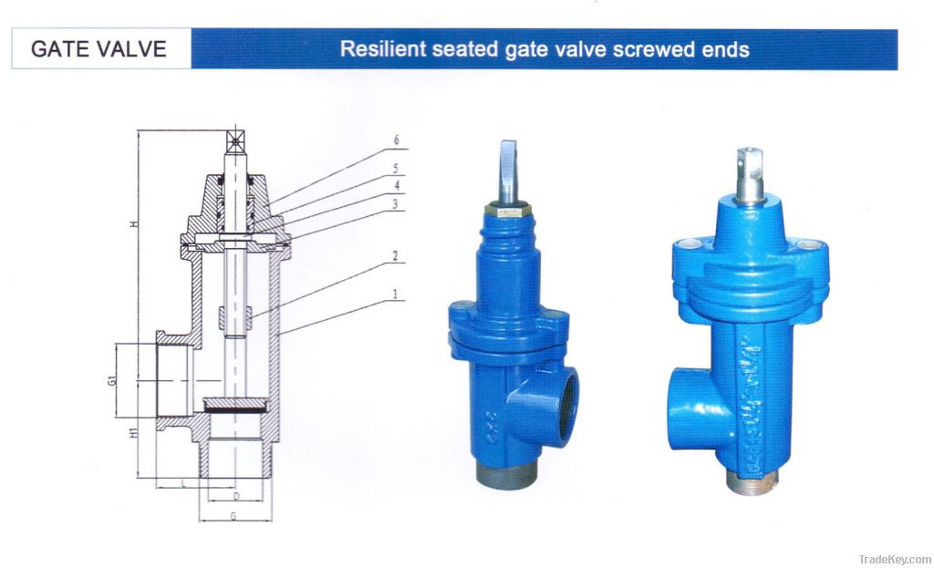 GATE VALVE    Resilient seated gate valve screwed ends thread joint