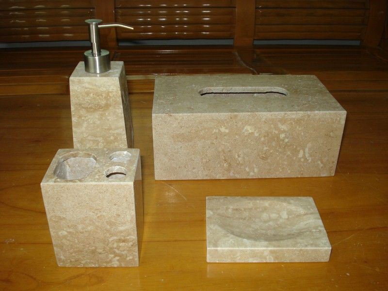 4-PC 100% natural stone bathroom sets soap dishes