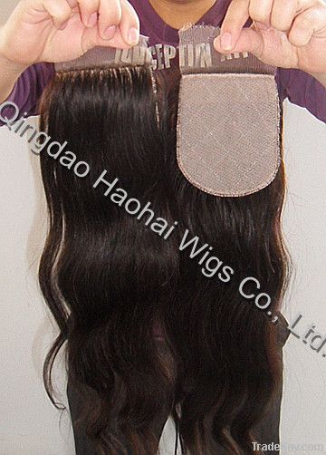 Top sale human hair silk top closure all hand tied