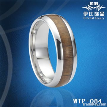 PVC Wood Inlay Cobalt/White Tungsten Ring