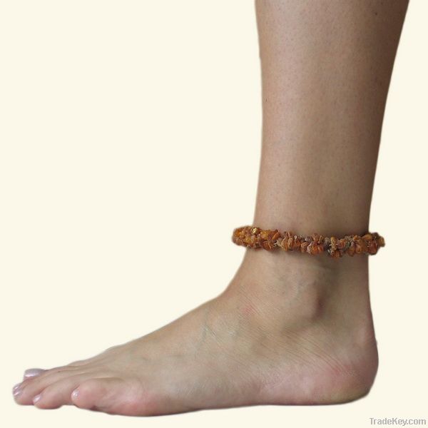 Raw Baltic Amber Anklet - Triple