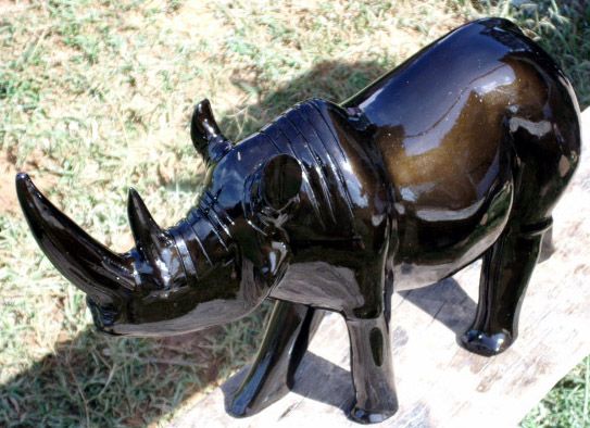 Black African Rhino Stone Sculpture For Interior And Exterior Decor