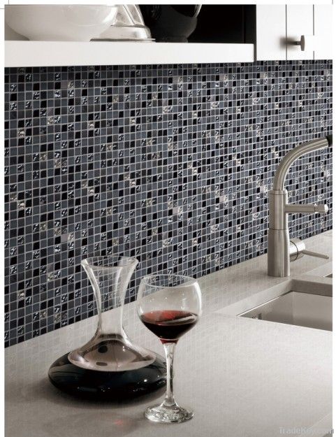 Crystal Glass Mosaic and Stone Mixed