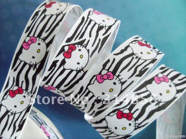 1" zebra kitty Grosgrain ribbon, print ribbon 50yards/roll