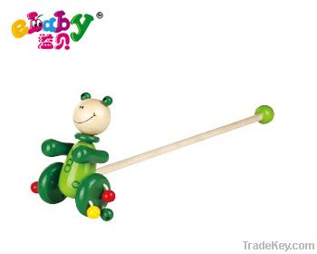 wooden push along toy with frog