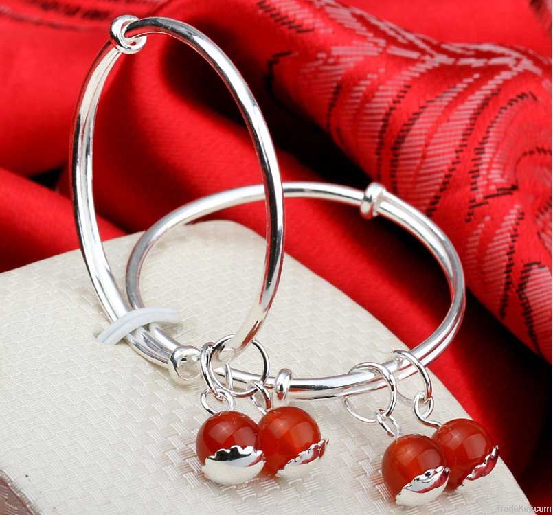 Personalised pure silver 990 baby bracelet with red crystal bells