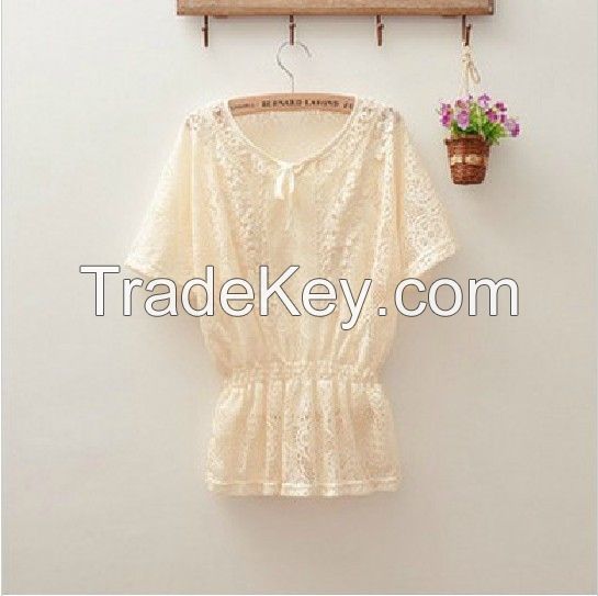 Brand new Fashion tops Women blouses spring &amp; summer lace blouse sweet bat sleeves twinset sexy chiffon shirt