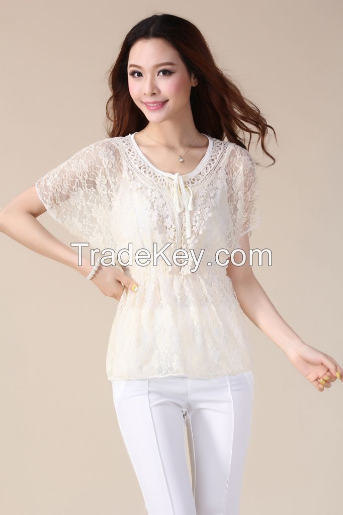 Brand new Fashion tops Women blouses spring & summer lace blouse sweet bat sleeves twinset sexy chiffon shirt