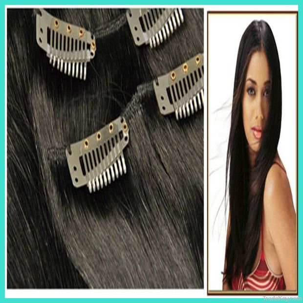 fashion charming curly black clip in indian hair extension