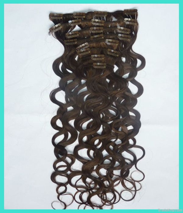 fashion charming curly black clip in indian hair extension