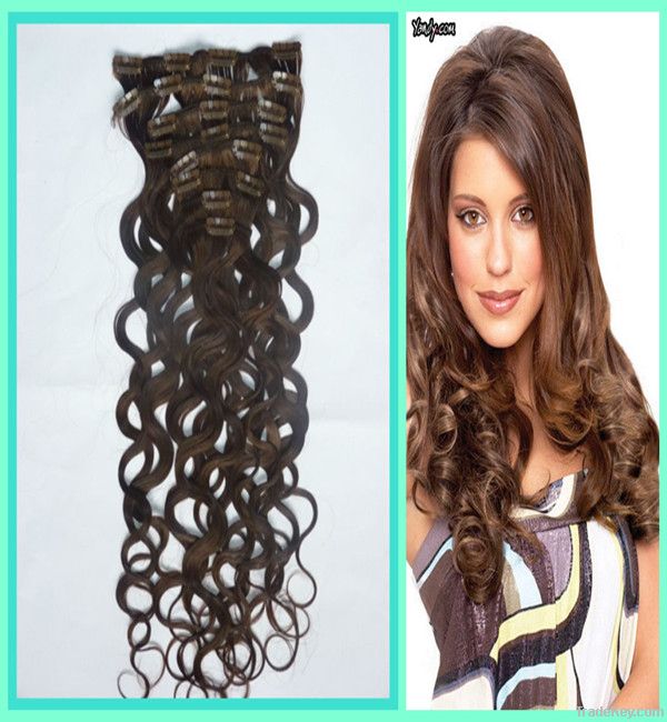 fashion charming curly black clip in indian hair extension