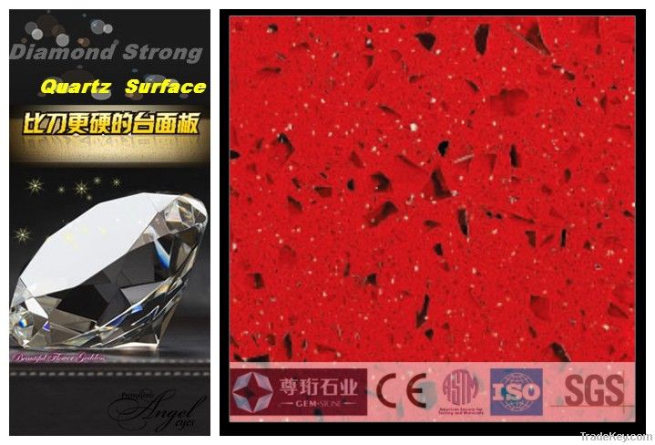 1400*3000 polished Ferrari red quartz stone with mirror