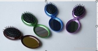 fold up make up hair brush and mirror-M6