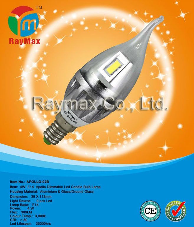 4w e14 candle lamp shade, led lamp candle, dimmable led candle bulb
