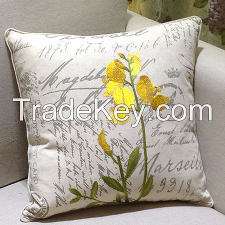 Linen cotton embroidery and print decorative pillow cover for home and living bed room decoration