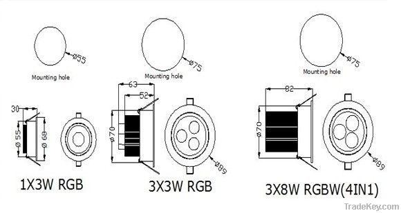 1x3w RGB LED ceiling light