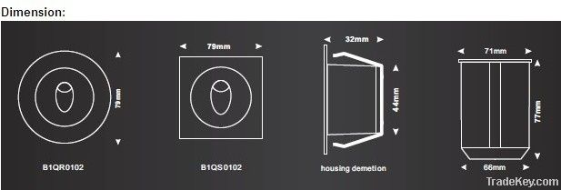 1X3W high power LED Recessed wall washer and ceiling light