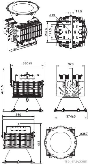 CE 216 Degree Adjust Angle Coper Heat Pipe 500w LED Flood Light