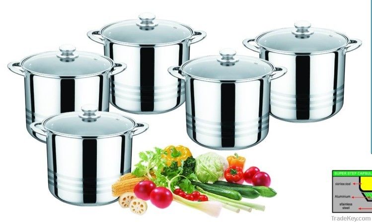 10pcs stainless steel capsuled bottom stock pot sets/cookware set