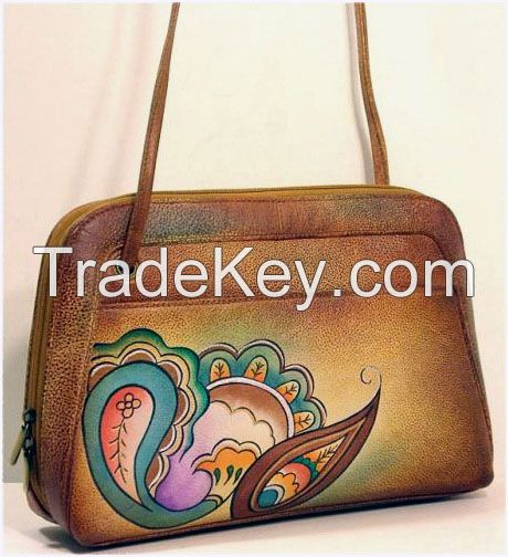 Hand Painted Leather All Round Zip Shoulder Bag