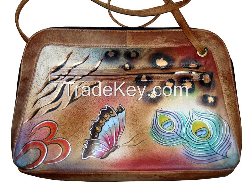 Hand Painted Leather All Round Zip Shoulder Bag