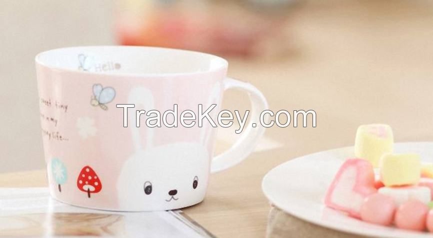 Porcelain Cup and Saucer , Soup mug and plate with Decal