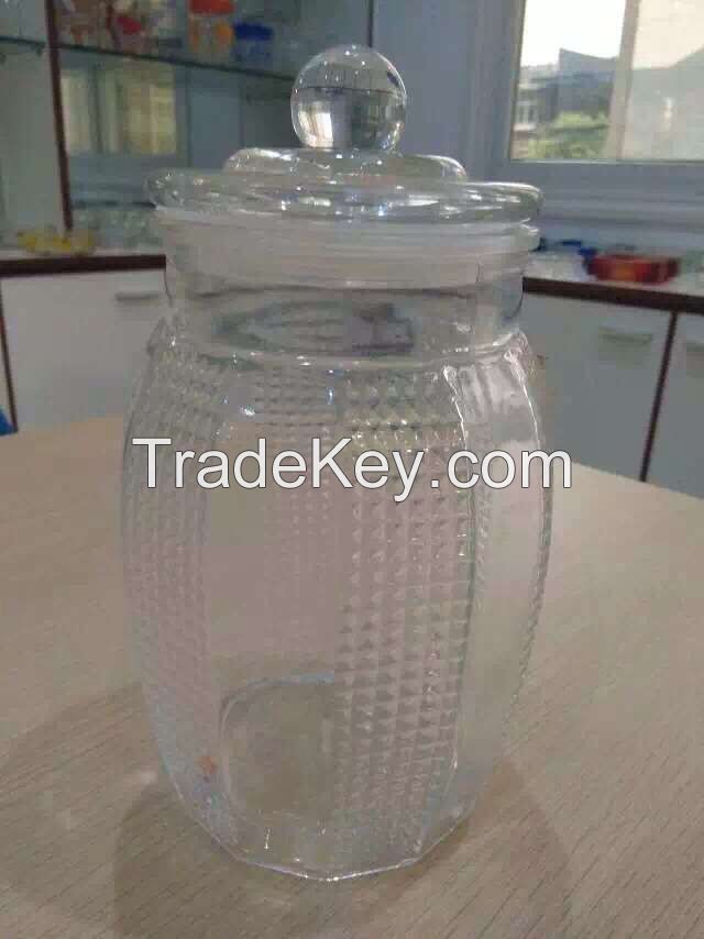 glass storage jar, glass candy jar for food, glass container with lid