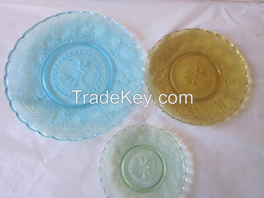 handmade glassware dish and plate, colored glass dish plate