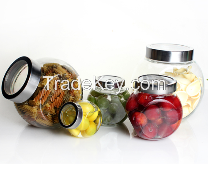 cylinder glass food container with metal cover