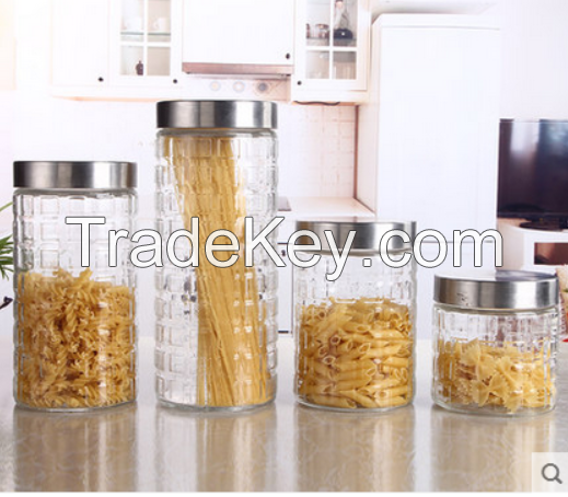 cylinder glass food container with metal cover