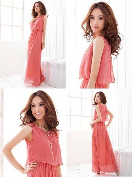 2012 New Women Bohenmia Pleated Wave Lace Strap Princess Chiffon Maxi