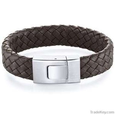 Mens Leather Woven Bracelets with Steel