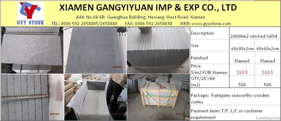 Flamed G654 granite, $10.5/m2 FOB Xiamen