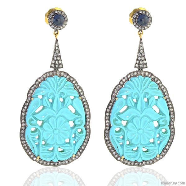 18k Gold jewelry, diamond jewelry, stone carving earrings