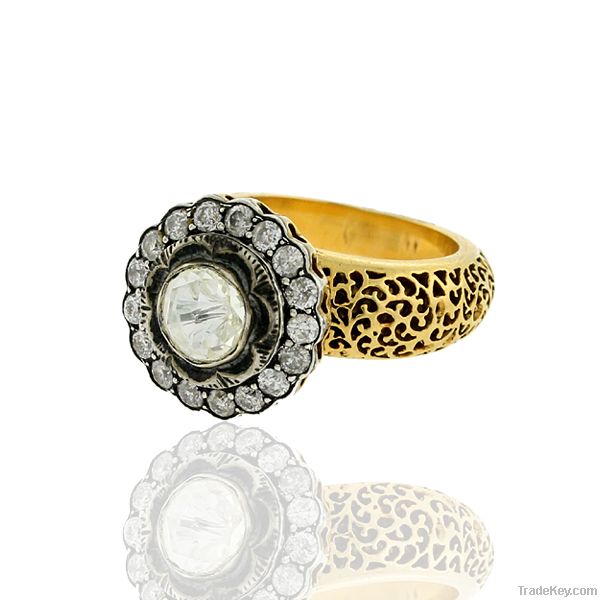 14k Gold, Diamond Jewelry Ring, Rose cut diamond
