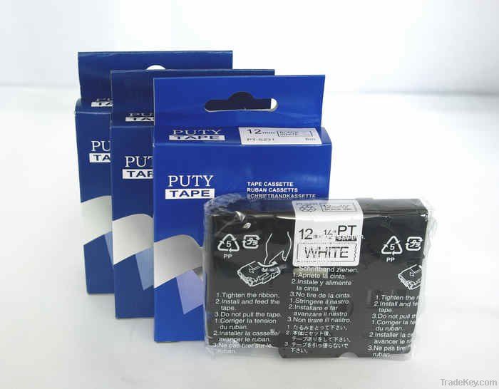 TZe231 thermal transfer printer ribbon 12mm Black on White label tape