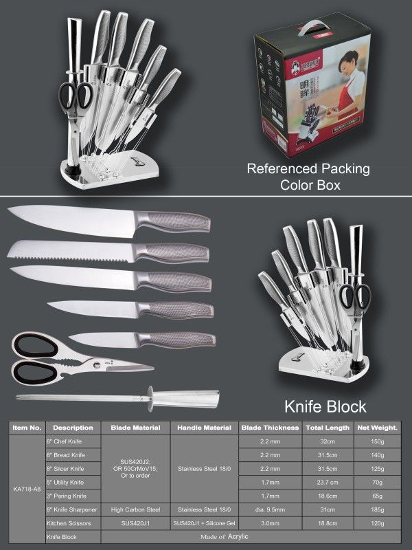 New design stainless steel knife set with block