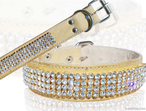 RHINESTONE LEATHER DOG COLLAR