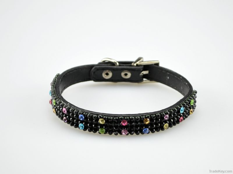 Jewel leather dog collars black 10% discount