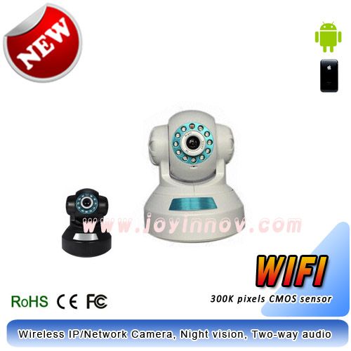 Wireless IP/Network Camera, two-way audio, motion detection alarm, night vision to 10m
