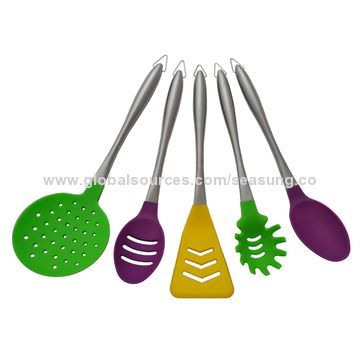 Cooking Tool Set, Kitchen Tool Set, Silicone Head with Stainless Steel Handle