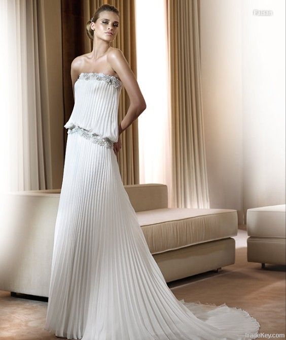 Pleated Chiffon Bridal Dress