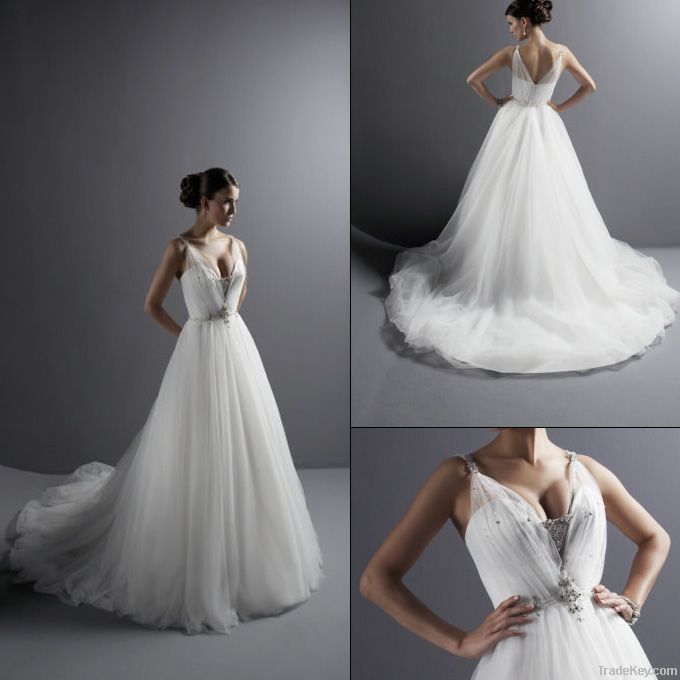 simple pure white wedding dress F032