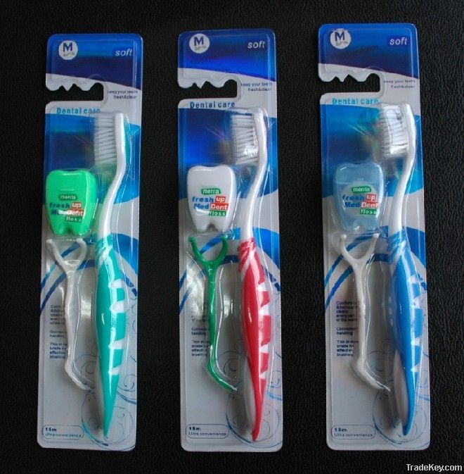 Adult Soft Tooth Brush with Dental Floss Pick