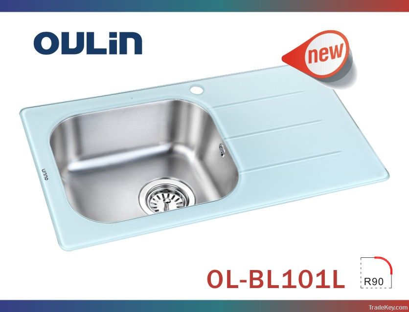stainless steel kitchen sink with tempered glass drain board