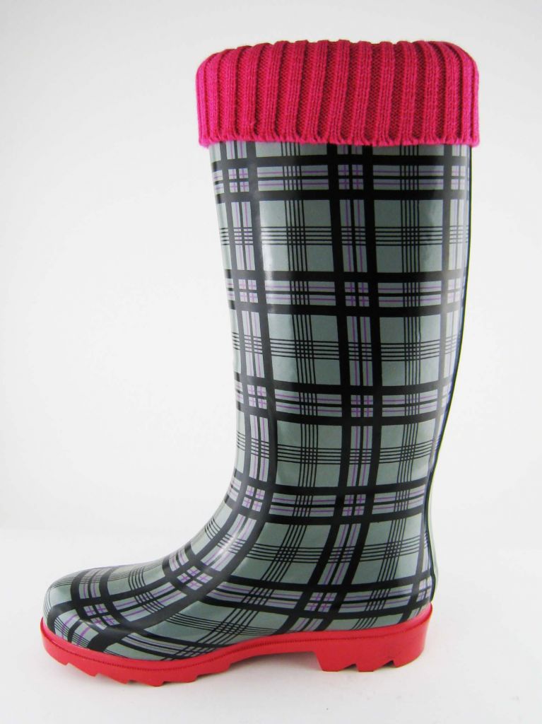 knitted upper ladies rubber rain boots