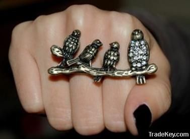 4 bird new unique double finger Ring