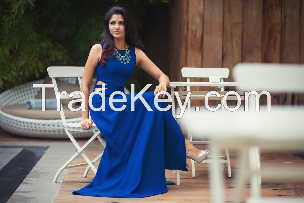 CHIQUE Cut Out Maxi Dress In Blue