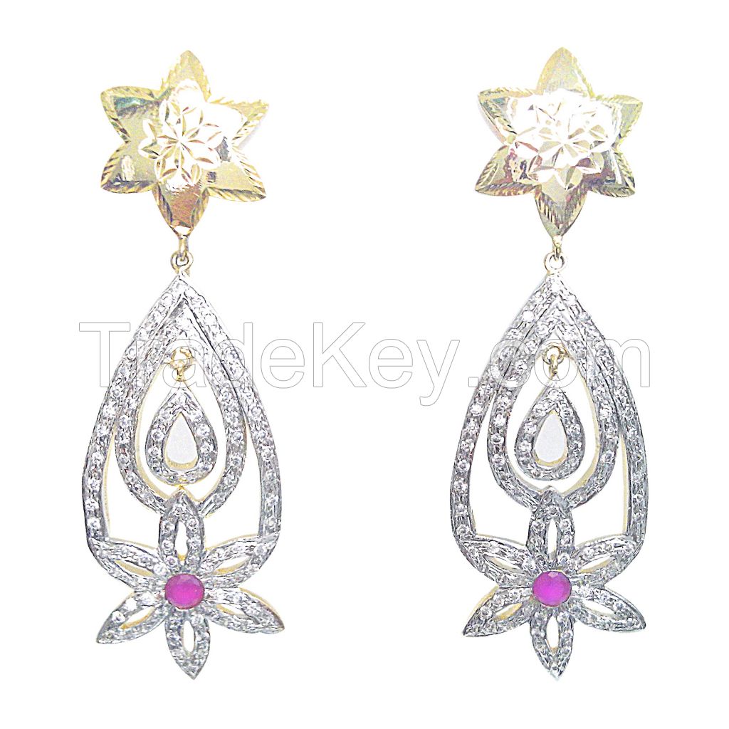 ER126A	CZ Gold and Pink Ear Rings -Fashion Jewellery from Midas